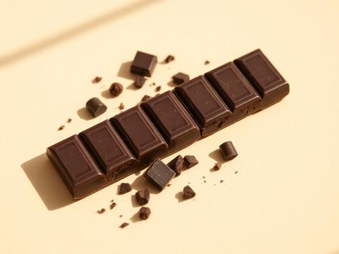 Broken pieces of a dark chocolate bar