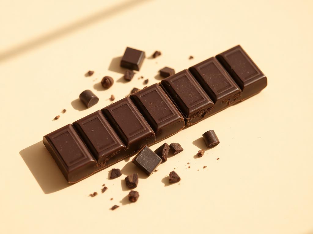 Broken pieces of a dark chocolate bar
