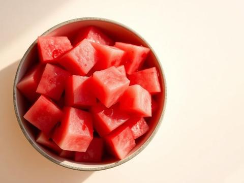 Cubes of seedless watermelon in a bowl