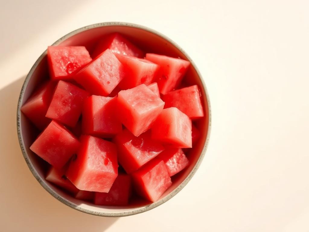 Cubes of seedless watermelon in a bowl